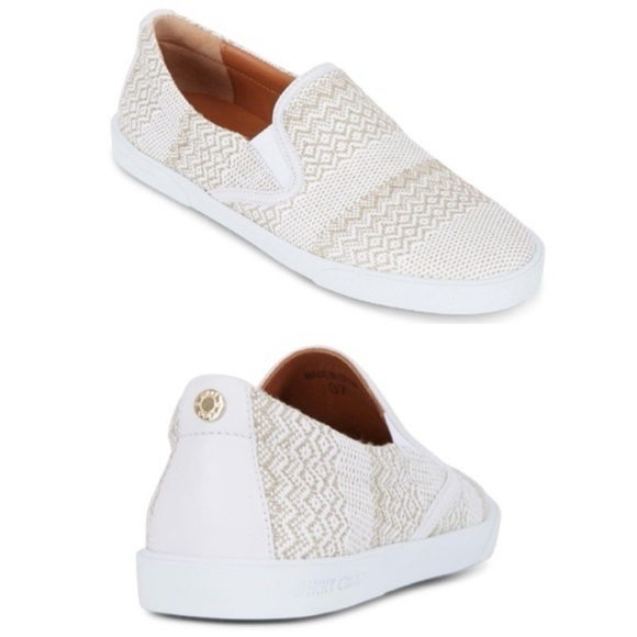 Jimmy Choo Demi Woven Slip-On Skate Sneakers Cream Slip Ons Authentic US 10 - Picture 1 of 13